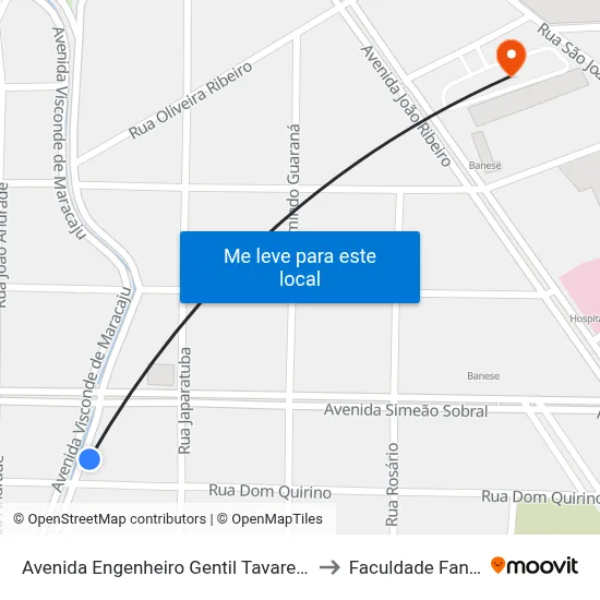 Avenida Engenheiro Gentil Tavares, 350 to Faculdade Fanese map