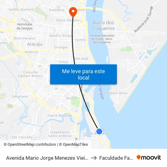 Avenida Mario Jorge Menezes Vieira, 2280 to Faculdade Fanese map