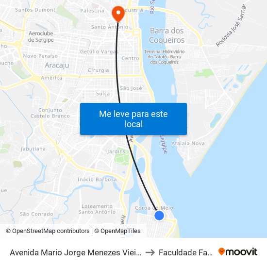 Avenida Mario Jorge Menezes Vieira, 1864 to Faculdade Fanese map