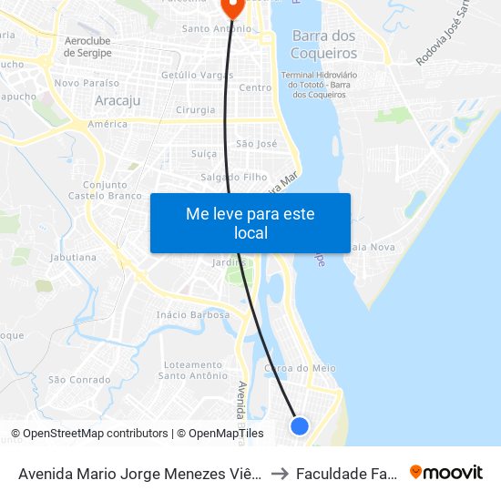 Avenida Mario Jorge Menezes Viêira, 847 to Faculdade Fanese map