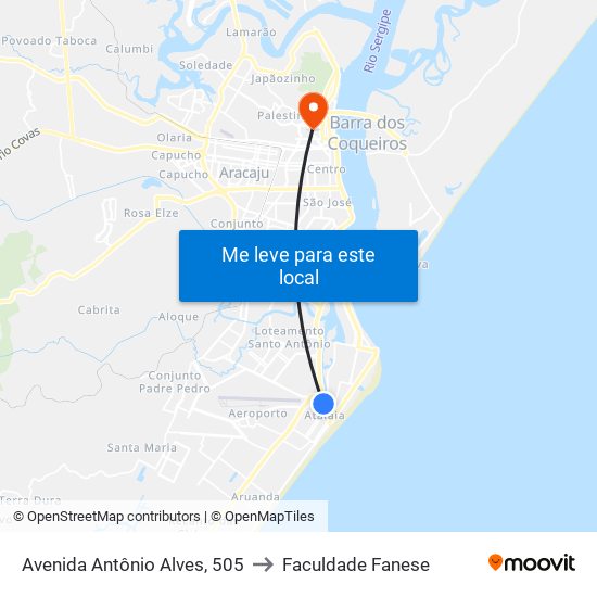 Avenida Antônio Alves, 505 to Faculdade Fanese map