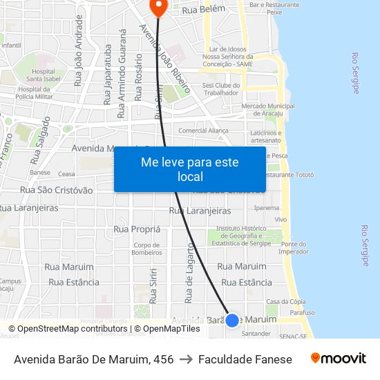 Avenida Barão De Maruim, 456 to Faculdade Fanese map