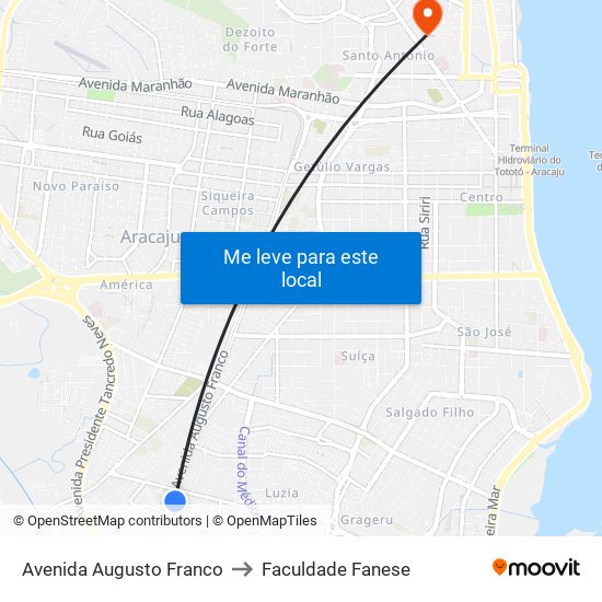 Avenida Augusto Franco to Faculdade Fanese map