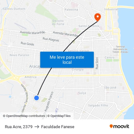 Rua Acre, 2379 to Faculdade Fanese map