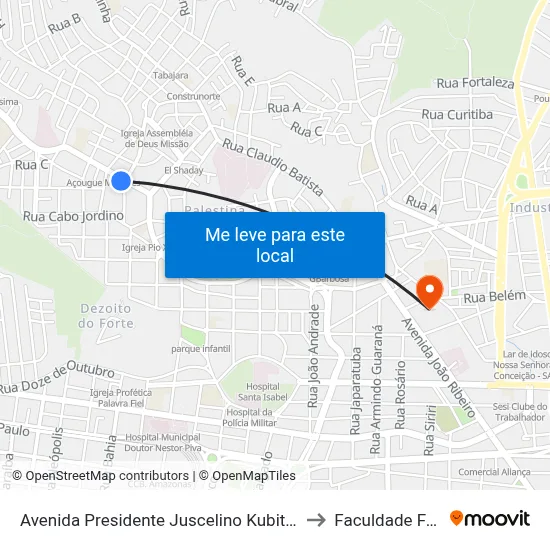 Avenida Presidente Juscelino Kubitscheck, 145 to Faculdade Fanese map