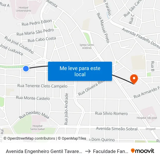 Avenida Engenheiro Gentil Tavares, 281 to Faculdade Fanese map