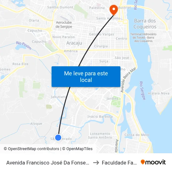 Avenida Francisco José Da Fonseca, 1100 to Faculdade Fanese map