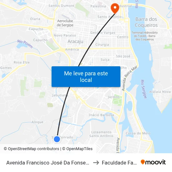 Avenida Francisco José Da Fonseca, 1382 to Faculdade Fanese map