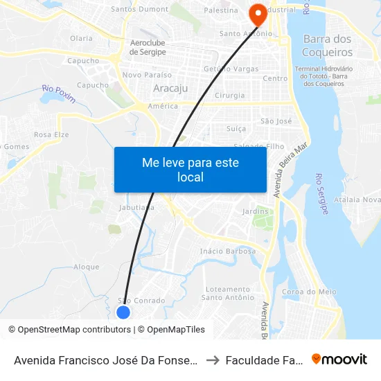 Avenida Francisco José Da Fonseca, 1600 to Faculdade Fanese map