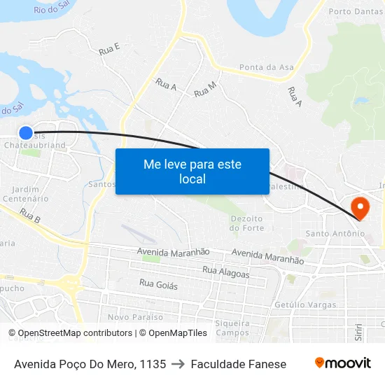 Avenida Poço Do Mero, 1135 to Faculdade Fanese map