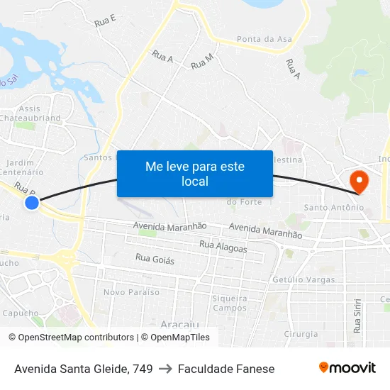 Avenida Santa Gleide, 749 to Faculdade Fanese map