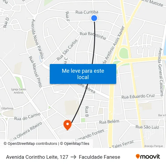 Avenida Corintho Leite, 127 to Faculdade Fanese map