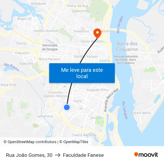 Rua João Gomes, 30 to Faculdade Fanese map
