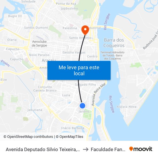 Avenida Deputado Silvio Teixeira, 874 to Faculdade Fanese map