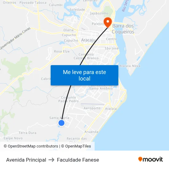 Avenida Principal to Faculdade Fanese map