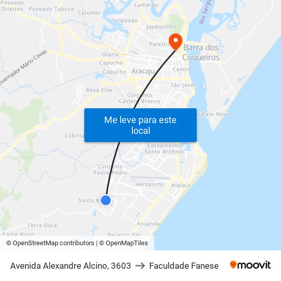 Avenida Alexandre Alcino, 3603 to Faculdade Fanese map