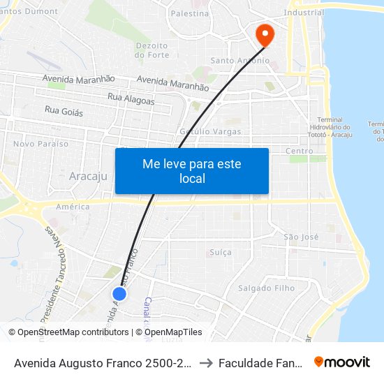 Avenida Augusto Franco 2500-2782 to Faculdade Fanese map