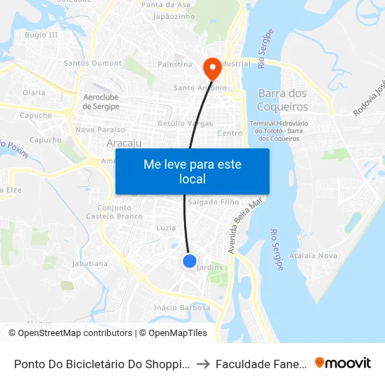 Ponto Do Bicicletário Do Shopping to Faculdade Fanese map