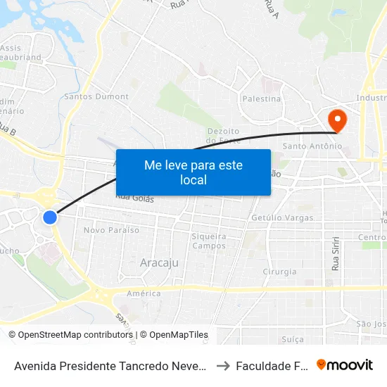 Avenida Presidente Tancredo Neves, 7601-7797 to Faculdade Fanese map