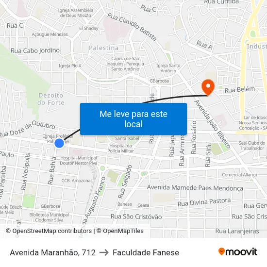 Avenida Maranhão, 712 to Faculdade Fanese map