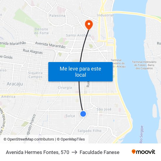 Avenida Hermes Fontes, 570 to Faculdade Fanese map