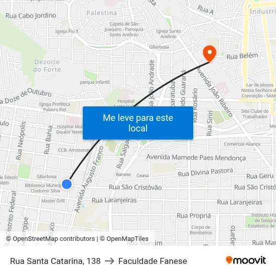 Rua Santa Catarina, 138 to Faculdade Fanese map