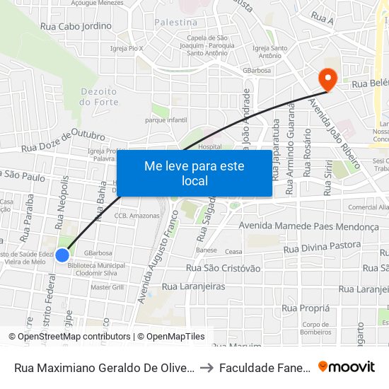 Rua Maximiano Geraldo De Oliveira to Faculdade Fanese map