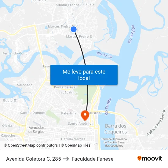 Avenida Coletora C, 285 to Faculdade Fanese map