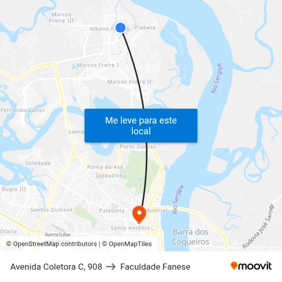Avenida Coletora C, 908 to Faculdade Fanese map