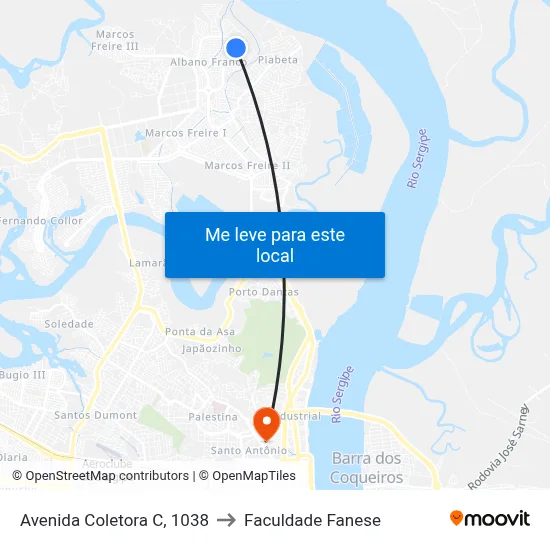 Avenida Coletora C, 1038 to Faculdade Fanese map