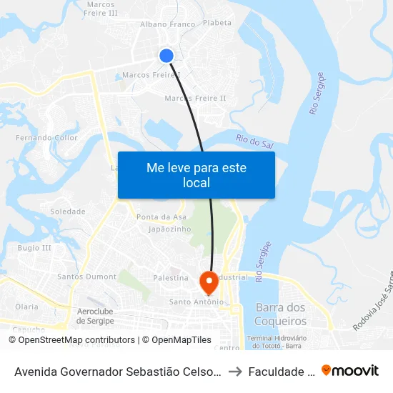 Avenida Governador Sebastião Celso De Carvalho , 2515 to Faculdade Fanese map