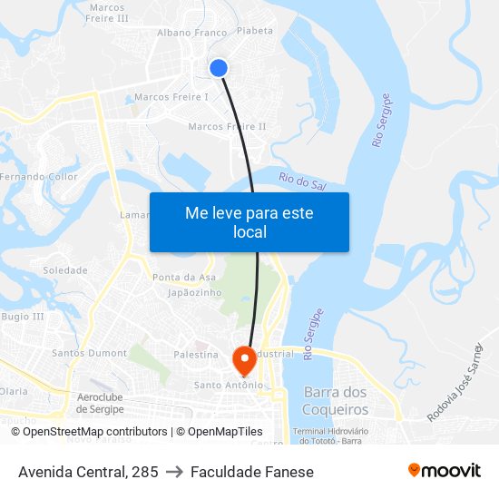 Avenida Central, 285 to Faculdade Fanese map