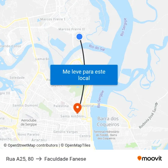 Rua A25, 80 to Faculdade Fanese map