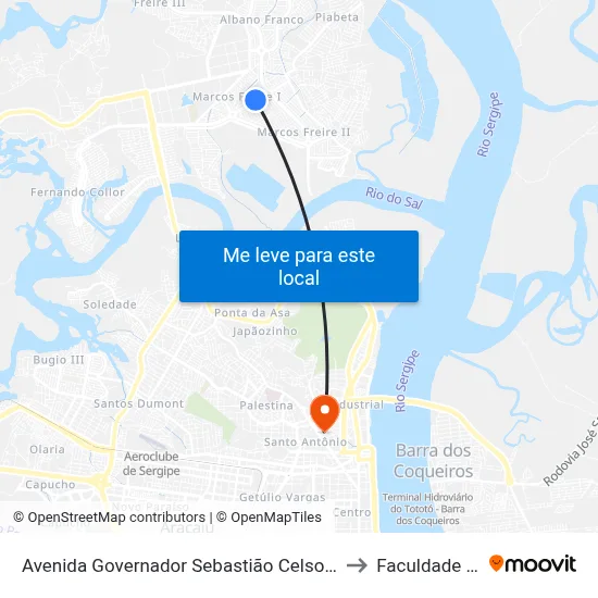 Avenida Governador Sebastião Celso De Carvalho 1455 to Faculdade Fanese map