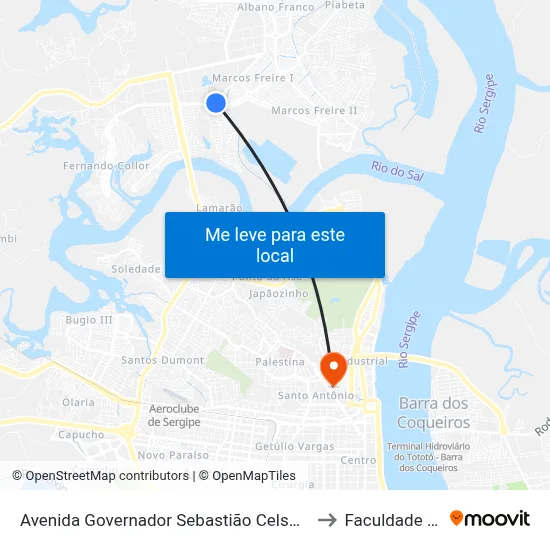 Avenida Governador Sebastião Celso De Carvalho 523 to Faculdade Fanese map