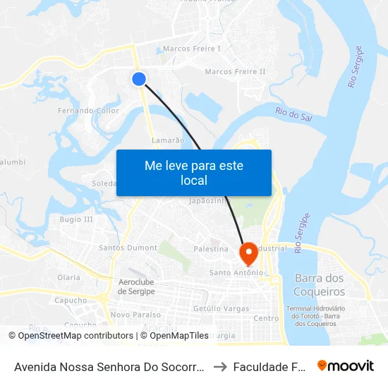 Avenida Nossa Senhora Do Socorro 655| Itaú to Faculdade Fanese map
