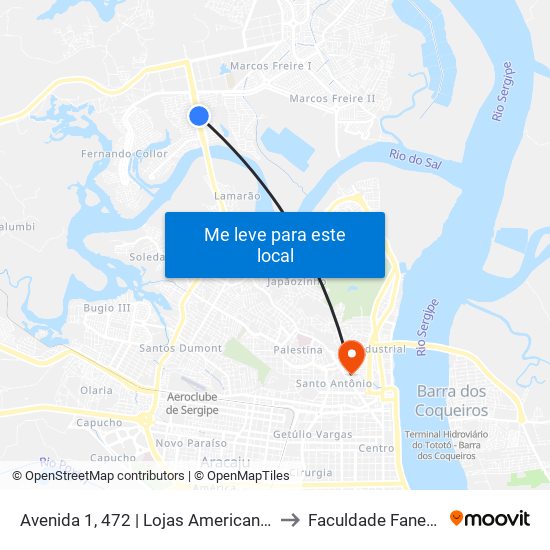 Avenida 1, 472 | Lojas Americanas to Faculdade Fanese map