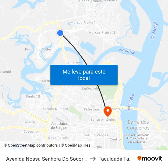 Avenida Nossa Senhora Do Socorro, 808 to Faculdade Fanese map