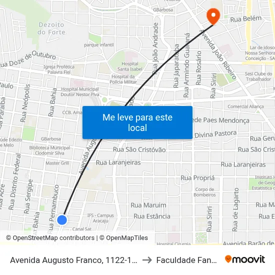 Avenida Augusto Franco, 1122-1180 to Faculdade Fanese map