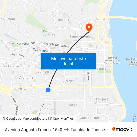Avenida Augusto Franco, 1540 to Faculdade Fanese map