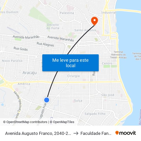 Avenida Augusto Franco, 2040-2260 to Faculdade Fanese map