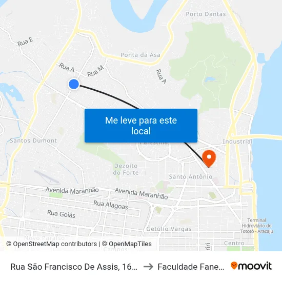 Rua São Francisco De Assis, 1601 to Faculdade Fanese map