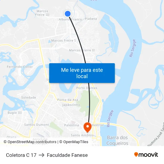 Coletora C 17 to Faculdade Fanese map