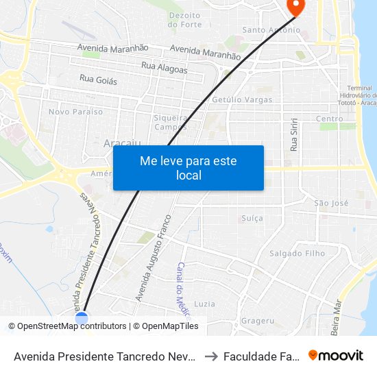Avenida Presidente Tancredo Neves, 3738 to Faculdade Fanese map