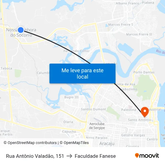 Rua Antônio Valadão, 151 to Faculdade Fanese map