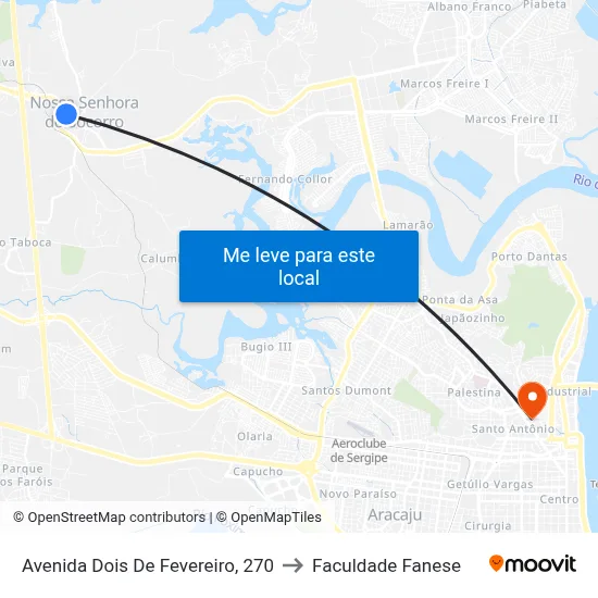 Avenida Dois De Fevereiro, 270 to Faculdade Fanese map