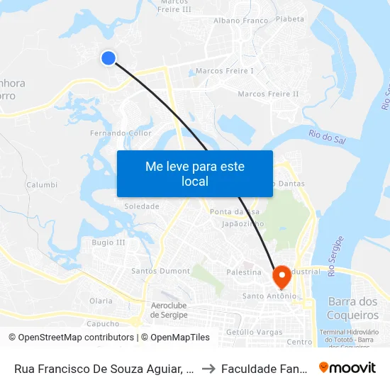 Rua Francisco De Souza Aguiar, 870 to Faculdade Fanese map