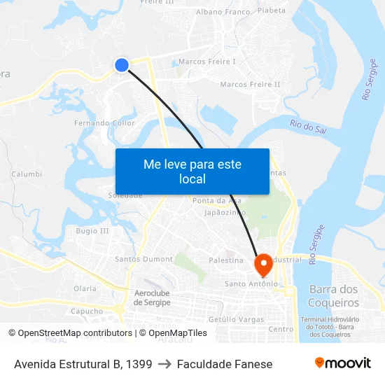 Avenida Estrutural B, 1399 to Faculdade Fanese map