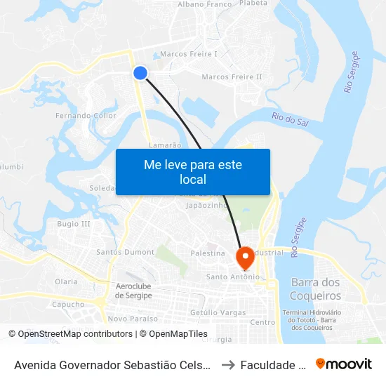 Avenida Governador Sebastião Celso De Carvalho,70 to Faculdade Fanese map