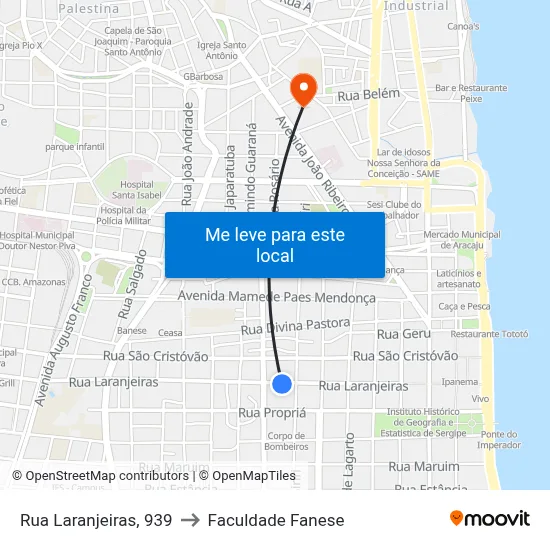 Rua Laranjeiras, 939 to Faculdade Fanese map